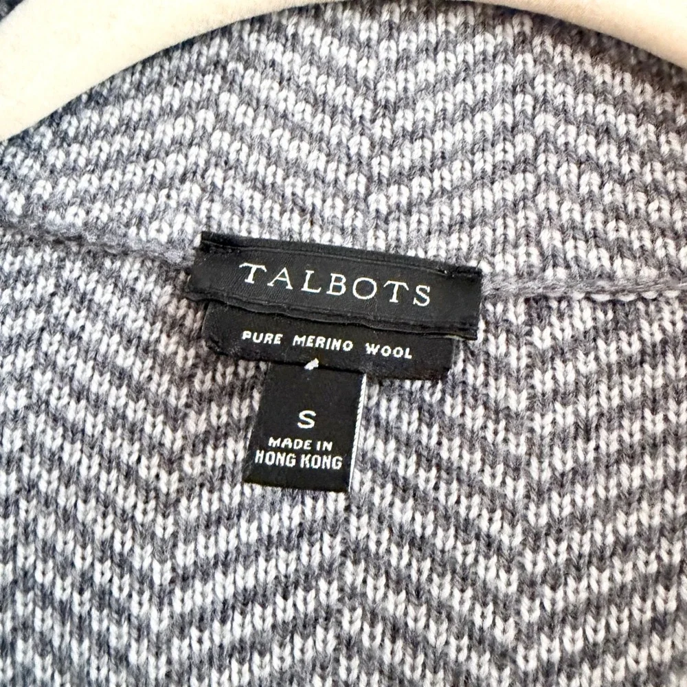 Talbots‎ Gray Herringbone Pure Merino Wool Sweater Blazer Jacket Womens Small S